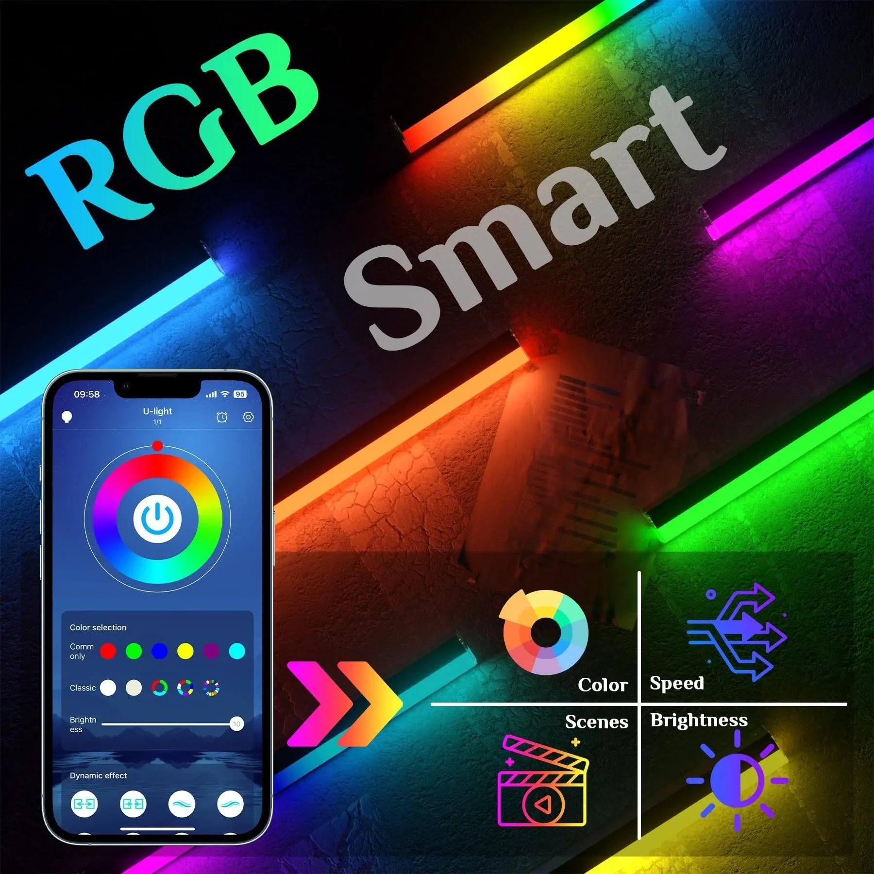 Hexagon Garage Lights RGB Garage LED Ligh APP Remote Control Multi Color Modes for Gaming Room Bar Club Gym Ceiling Lighting