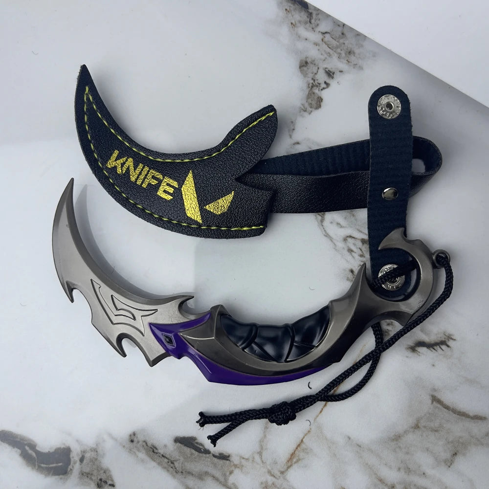 15CM Valorant Game Merch Reaver EP 5 Karambit with Leather Case Zinc Alloy Metal Weapon Model Anti Rust Realistic Craft Toy