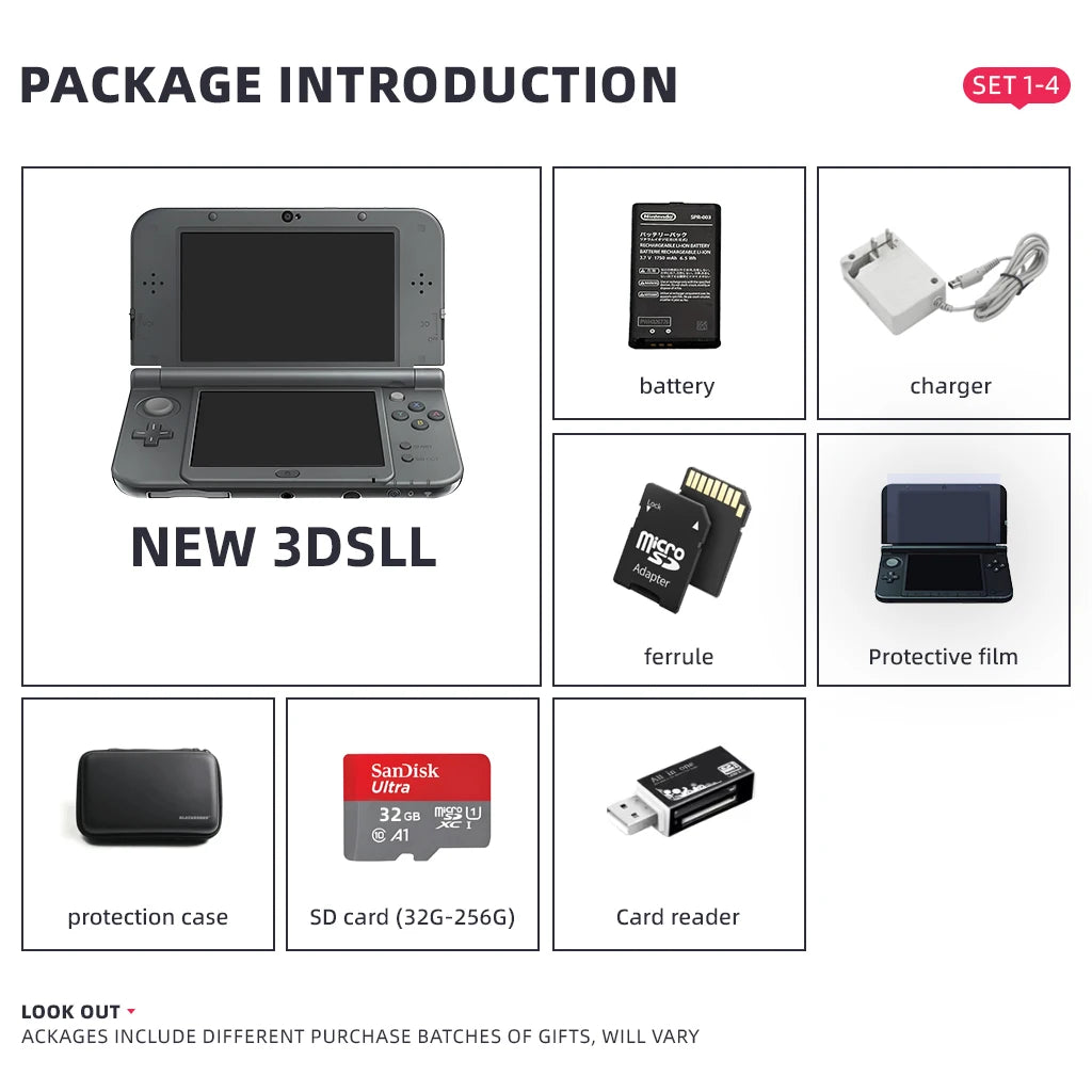 Refurbished original NEW 3DSLL handheld game console supports 3D games and is equipped with 32G/64G/128G/256G TF cards