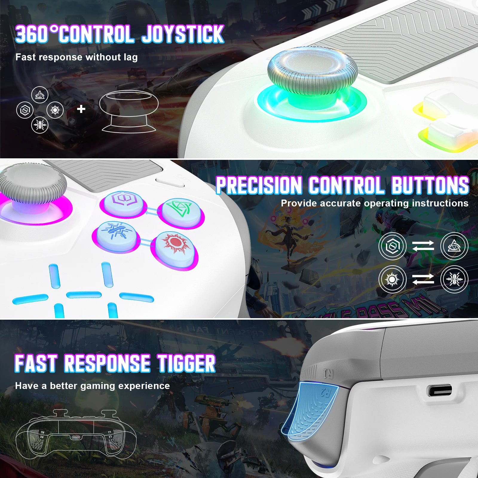 Wireless Game Controller for PS5/PC/Steam/IOS Gamepad Turbo Dual Vibration 6-Axis Joysticks Gaming Remote Control Handle Rocker