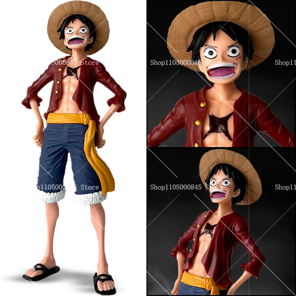 28cm One Piece Monkey D Luffy Anime Figure Toys Confident Smiley Luffy Three Form Face Changing Action Figurine PVC Model Dolls