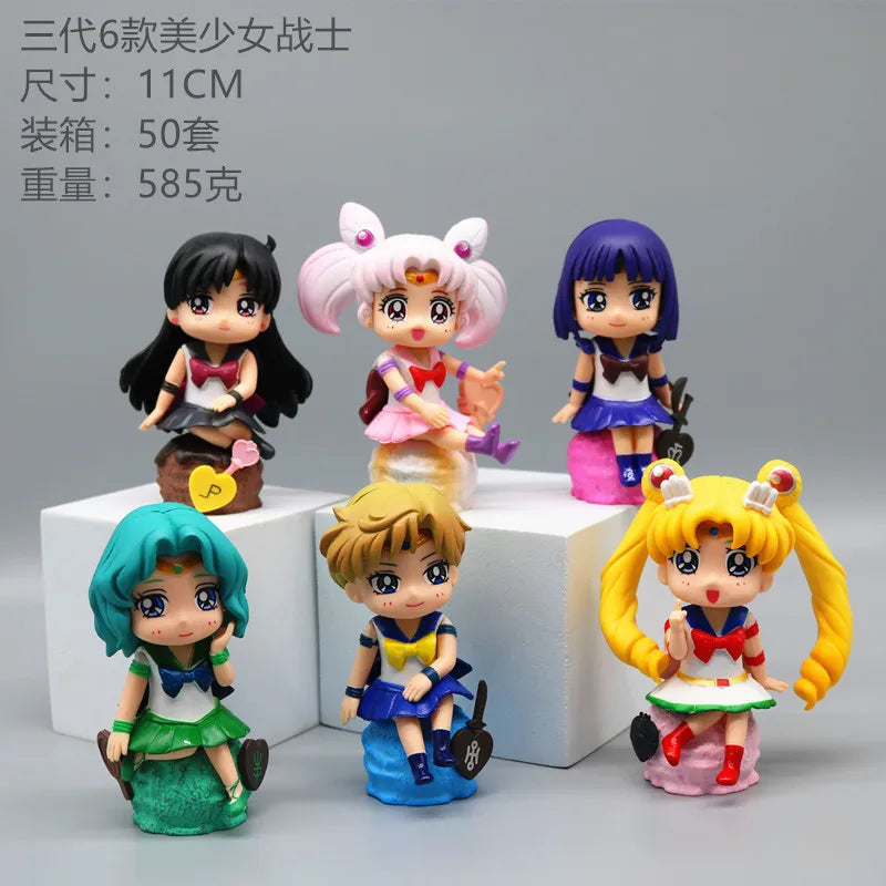 5PCS Anime Sailor Moon S Figure Cartoon Figuarts Mini Kaiou Michiru Tomoe Hotaru Meiou Setsuna Toys For Girls Model Gift Dolls