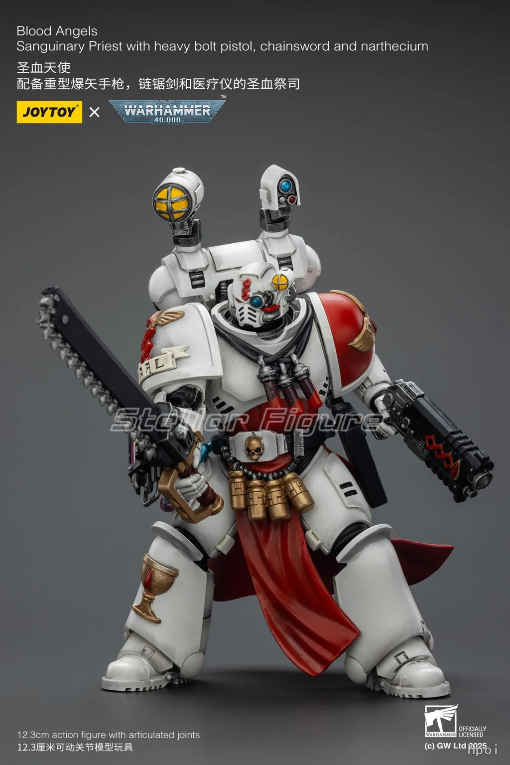 【SF】JOYTOY Warhammer 40K 1/18 Action Figure Blood Angels Sanguinary Priest with Heavy Bolt Pistol Chainsword and Narthecium