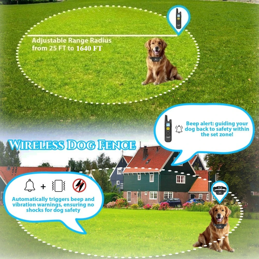 Ferngesteuertes Hundeerziehungssystem mit Antibell-Funktion, tragbares 2-in-1-Funk-Elektrozaunsystem für Hunde inklusive wasserdichtem Ladegerät