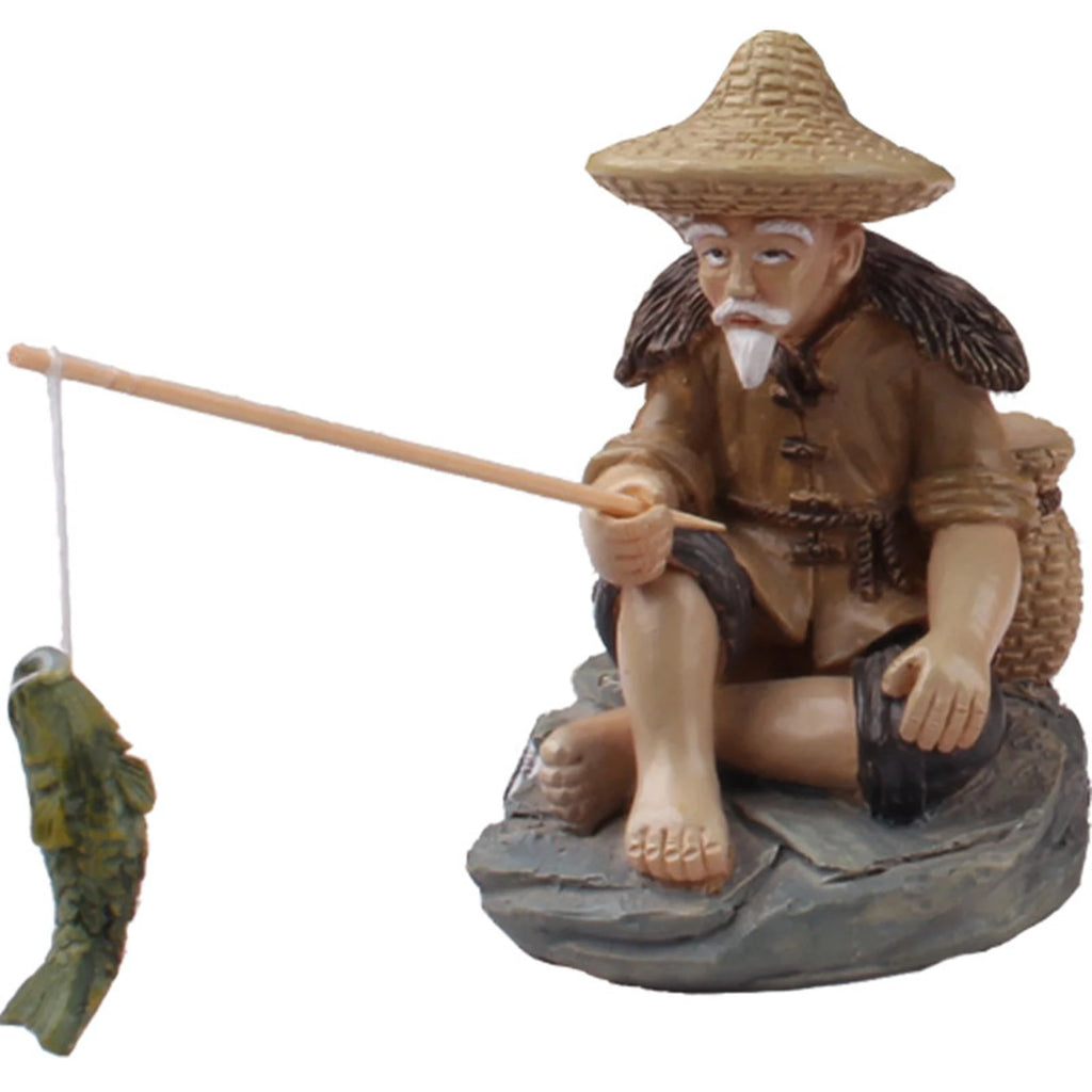 Fisherman's sitting figure eye-catching resin fishing elderly sculpture aquarium decoration outdoor garden decoration pond