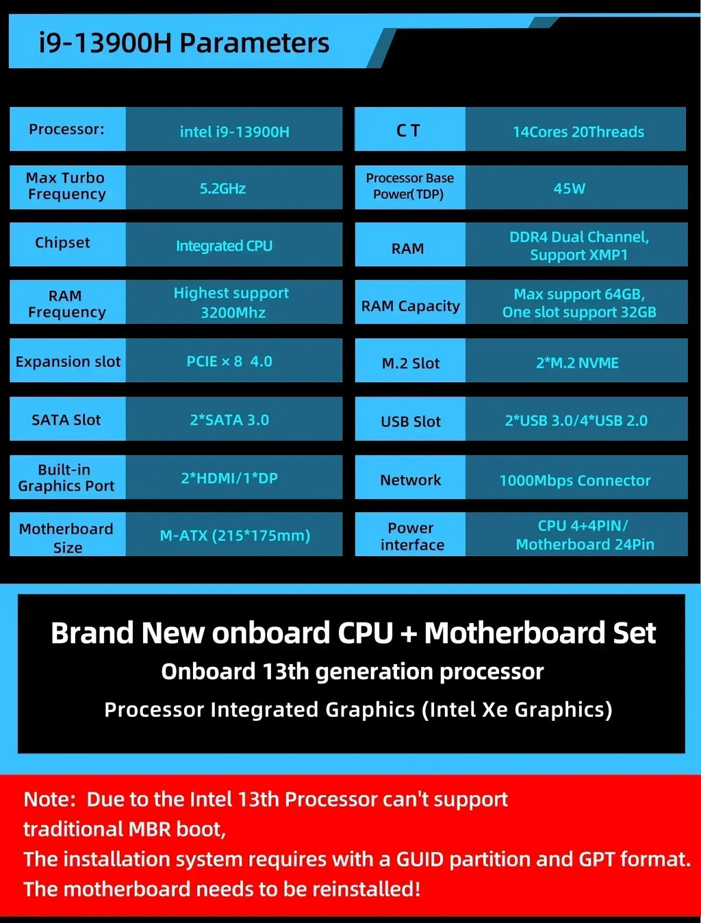 ERYING DIY-Motherboard mit Onboard-Core-CPU-Interpose-Kit i9 13900H i9-13900H DDR4 Gaming-PC Desktop-Computer Montageset