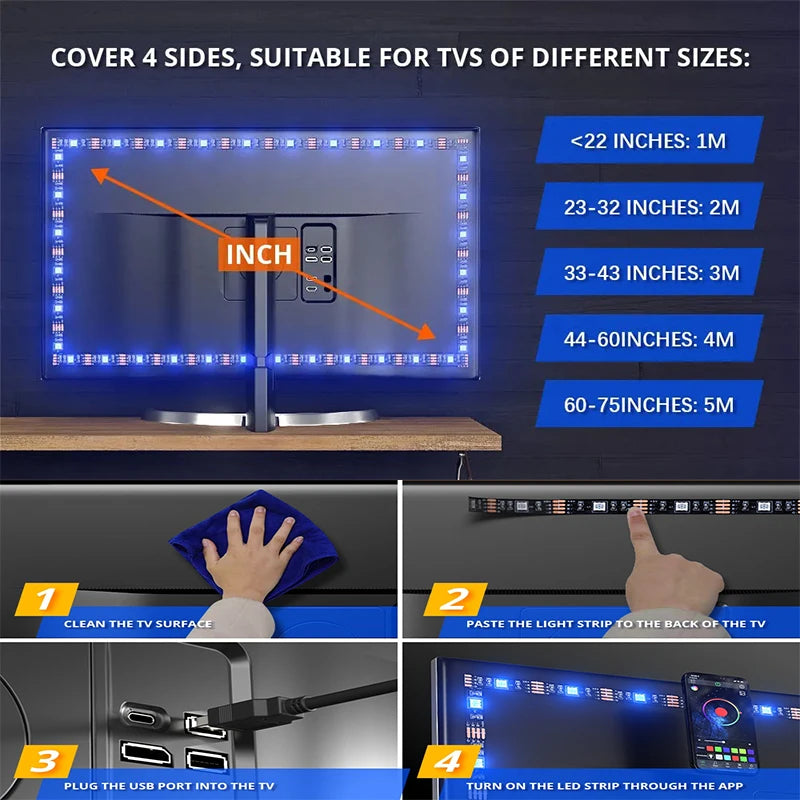 Bluetooth Led Strip Lights Usb For Tv Smart Led Tape Light 5V Flexible Led Lighting Strips 5050 Led Lights Strip For Room