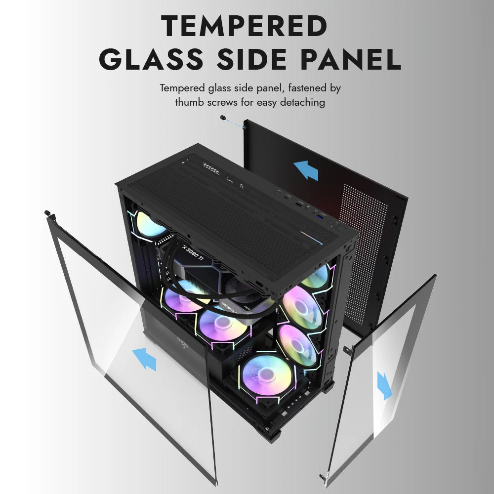 Aigo AS900 PC Case 270° Panoramic Design ATX M-ATX ITX Sea View Room Side Transparent Desktop Chassis Diy Gaming Computer Case