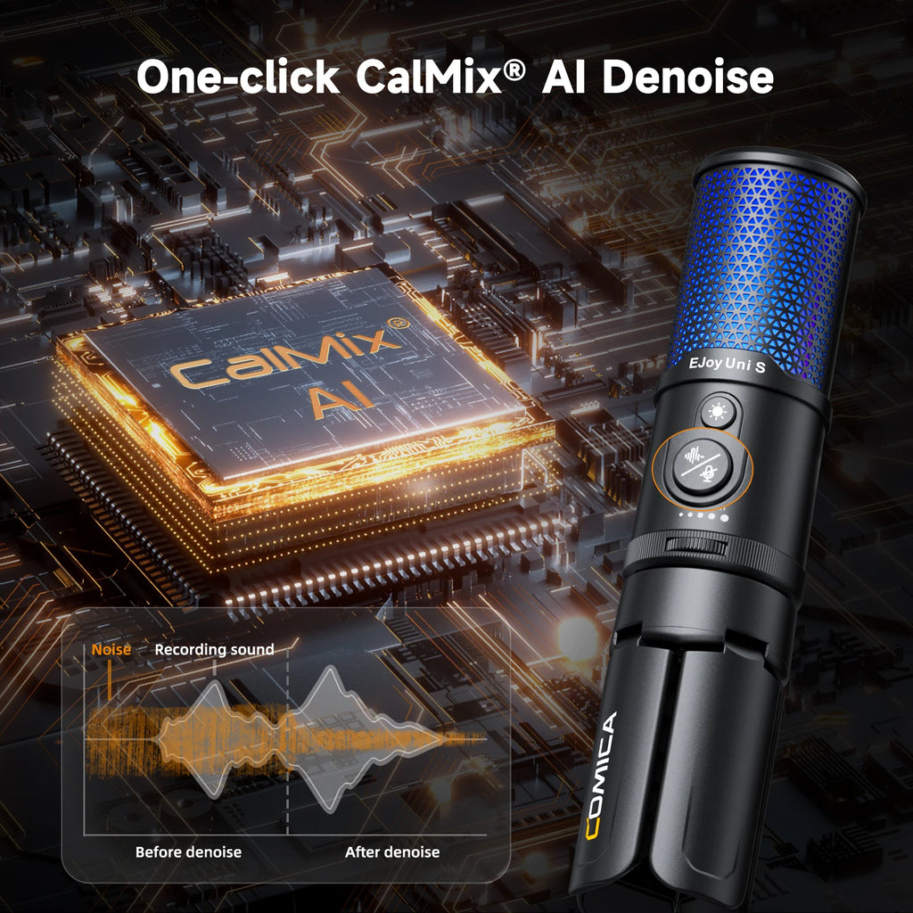 COMICA UNI S USB Gaming Microphone with RGB Condenser Mic with Gain Control Monitoring AI Denoise for PS4,PS5,PC for Streaming