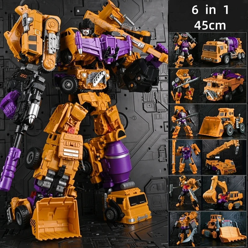 Jinjiang 6 in 1 Action Figure Devastator Toy Anime Transformation Robot Car Engineering Vehicle Excavator Blender Hook Model Kid