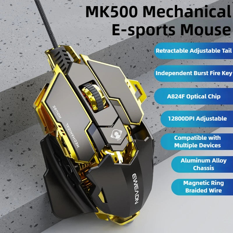 MK500 RGB Backlight Wired Mechanical Mouse 12800DPI Adjustable Macro Programming E-Sport Ergonomic Gaming Mouse For PC Laptop