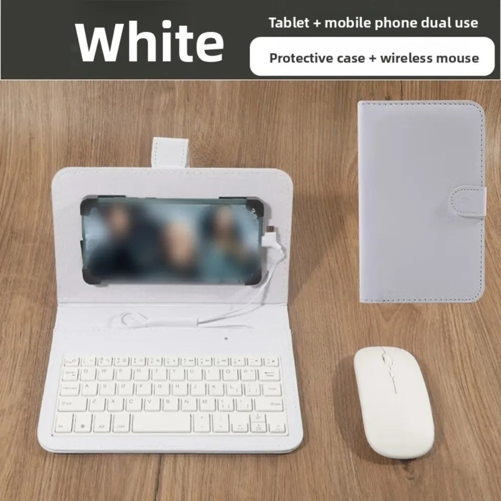 Portable Keyboard Mouse Set Type C & Micro Available PU Leather Shell Phone Holder Bluetooth Mouse Home Work Keyboard