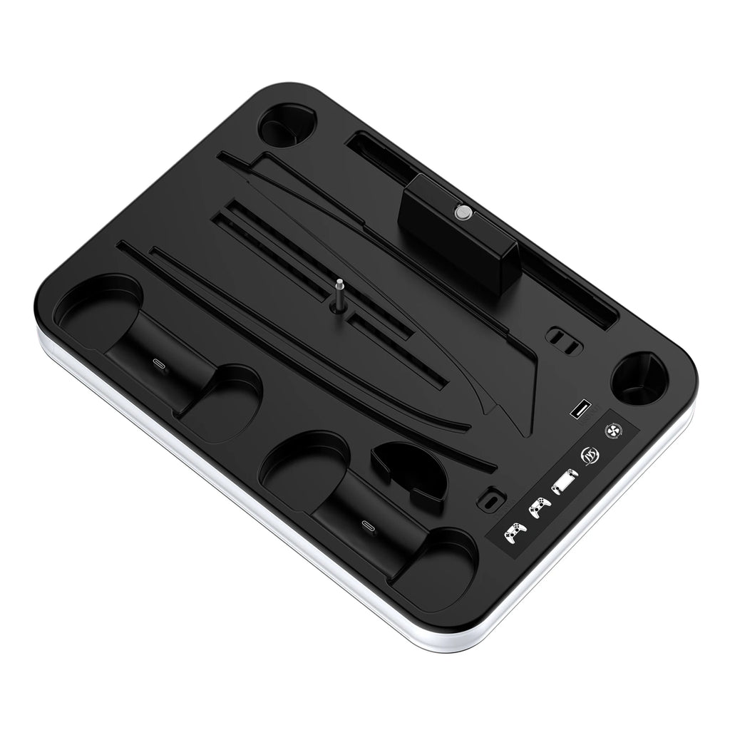Cooling Stand and Charging Station for PS5/PS5 Slim Console, Charger Dock for PS5 Controller/Edge Controller/PS Portal, Storage