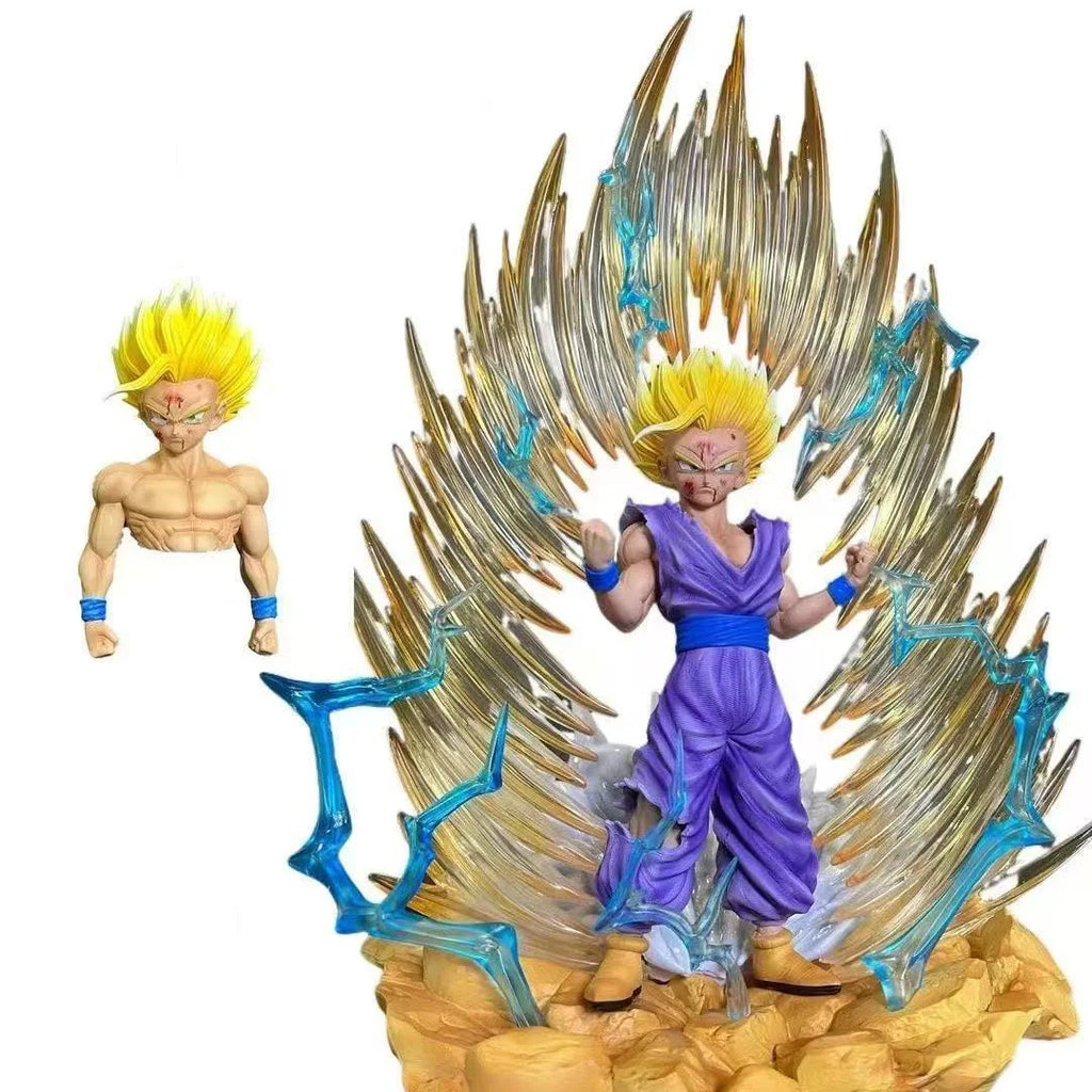 Статуя на JT Dragon Ball Z Son Gohan Фигура Сменяеми глави LED база Super Saiyan Gohan Екшън Фигурки Колекционерски режим Играчки Подаръци