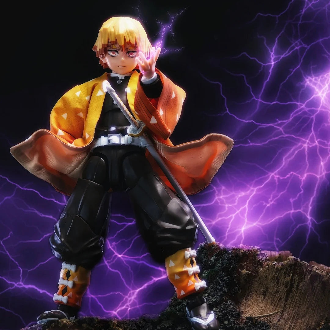 Demon Slayer Shf Anime Handmade Agatsuma Zenitsu Cloak kimono and feather weaving Built In Iron Wire Is Suitable for 1/12 Toy