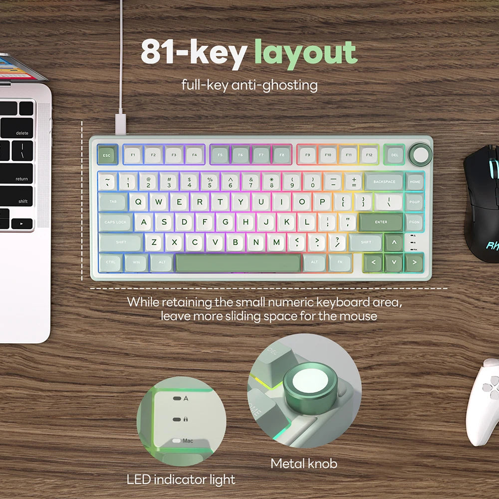 RK Royal Kludge R75 Gasket Kabelgebundene mechanische Tastatur mit 80 Tasten, RGB-Hintergrundbeleuchtung, Hot-Swap-fähige spanische Gamer-Tastatur, MDA-PBT-Tastenkappen