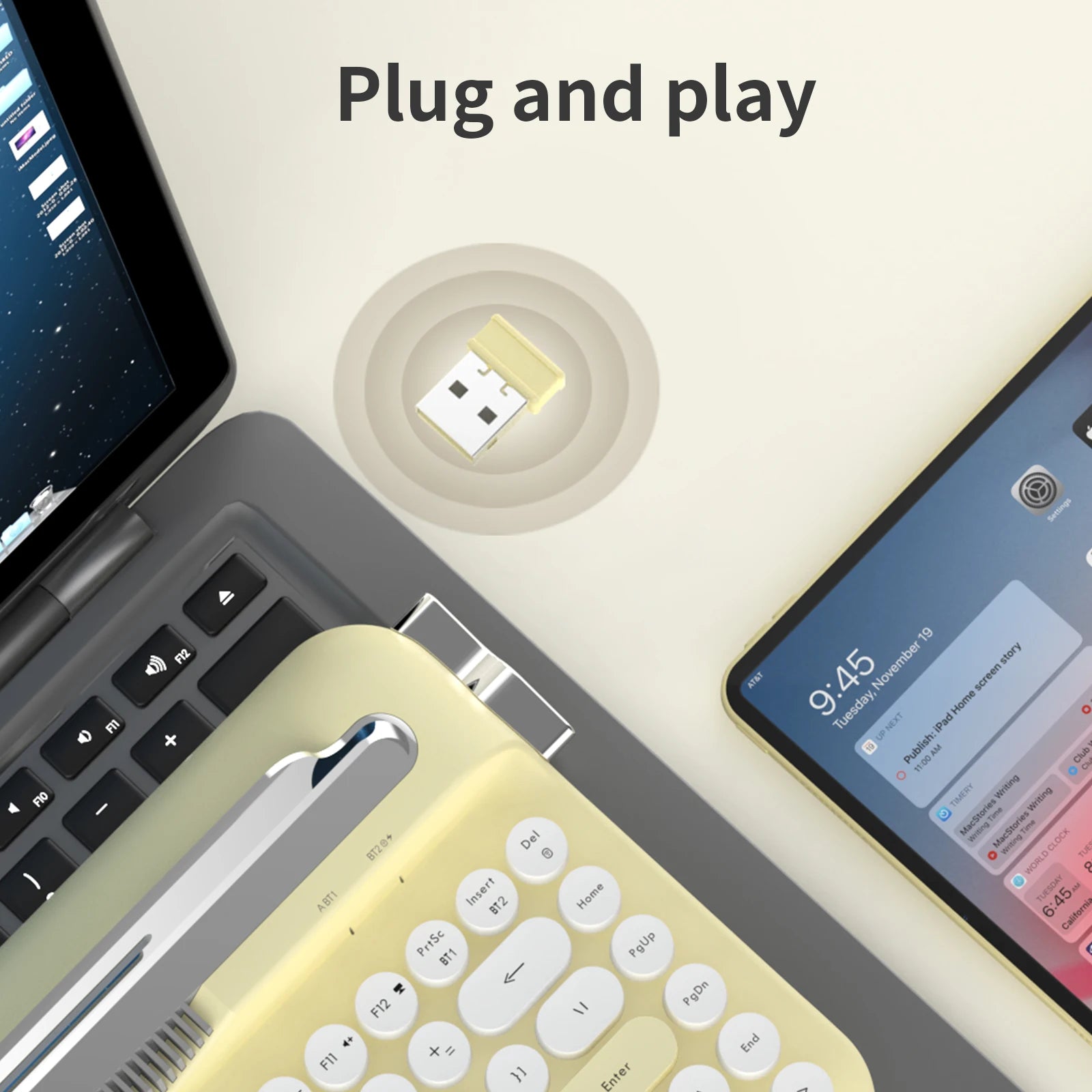 AJAZZ AF84 Multi-Device-Tastatur Dual-Modus 2.4G/Bluetooth5.0 mit Kartensteckplatz-Halterungsposition Schreibmaschine Büro-Membrantastatur