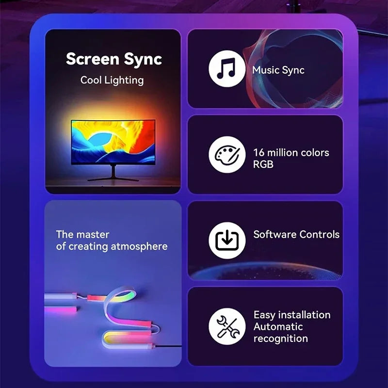 Smart Ambient PC Display Sync LED Strip Computer Monitor Backlight RGBIC Ambient Light USB Powered for Games Movies CreativeGift