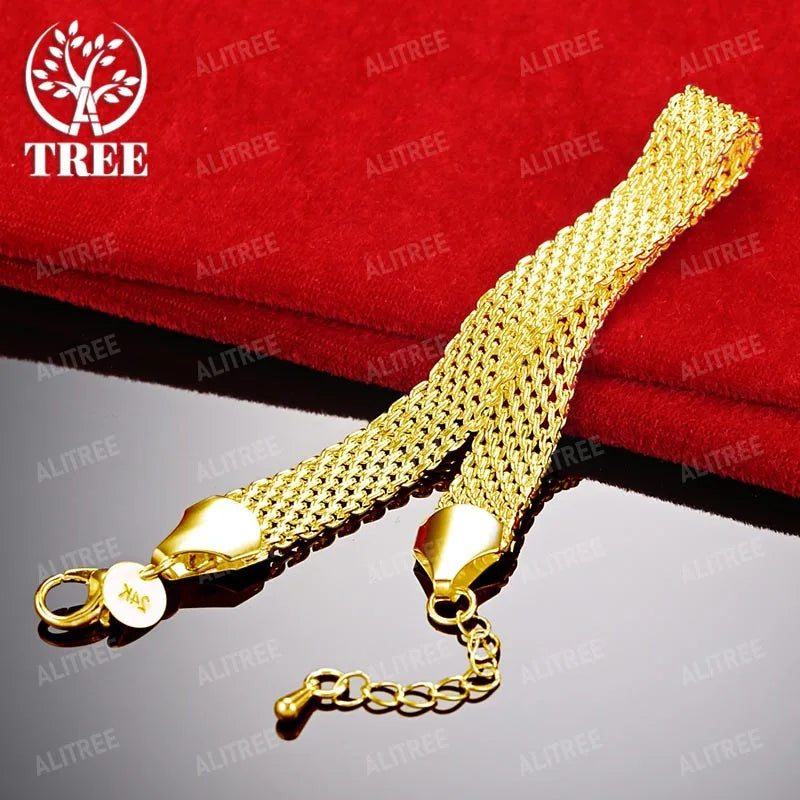 ALITREE 18K Gold Armband Armband Geschenk Für Frau Mann Geburtstag Party Hochzeit Engagement Schmuck Breite 10mm Kette
