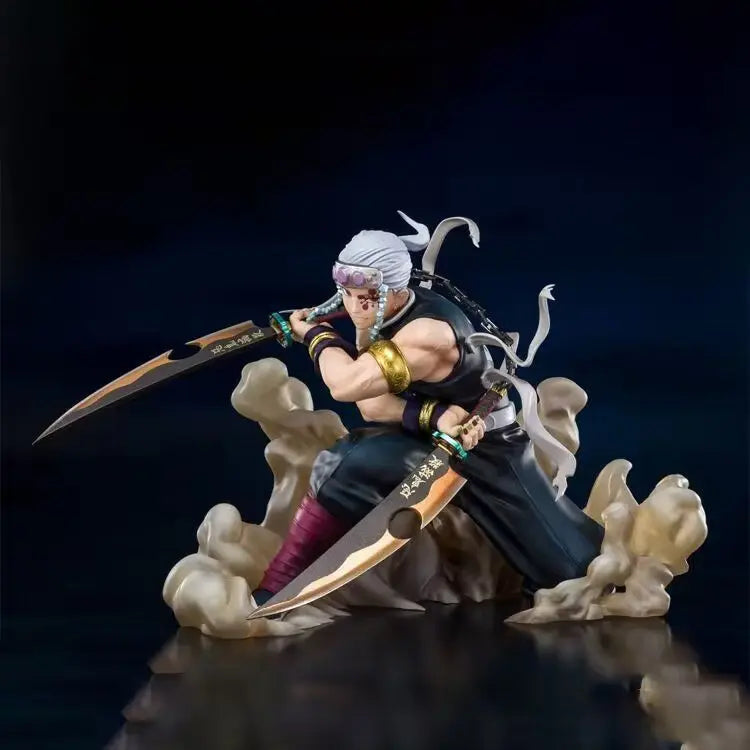 Demon Slayer Figurine Musui Tengen Column Loudspeaker Dual Blade Combat Posture Action Figure Desktop Computer Case Decoration