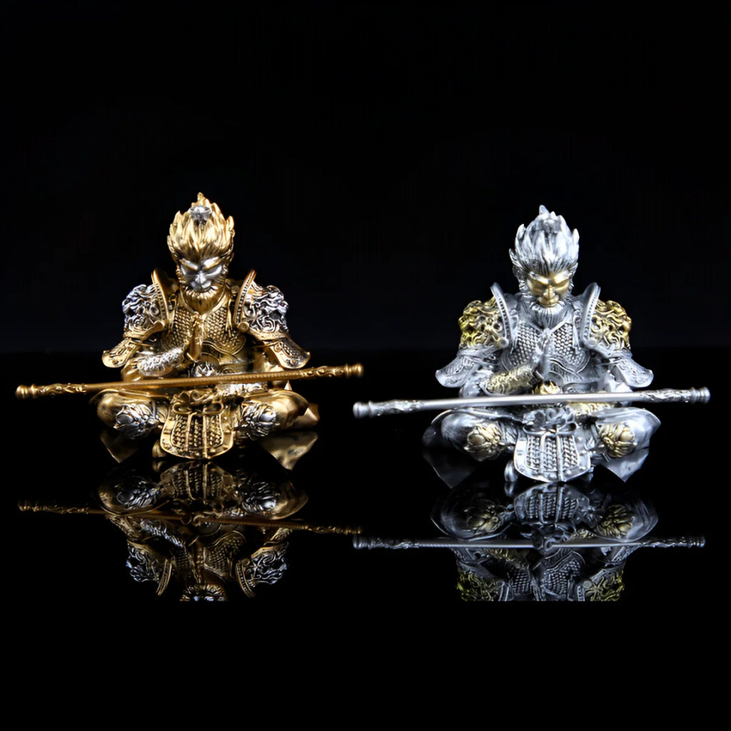 Vibrant Monkey King Figurine - 1 Set Hand-Painted Plastic Car Dashboard Ornament with Golden Hooped Staff