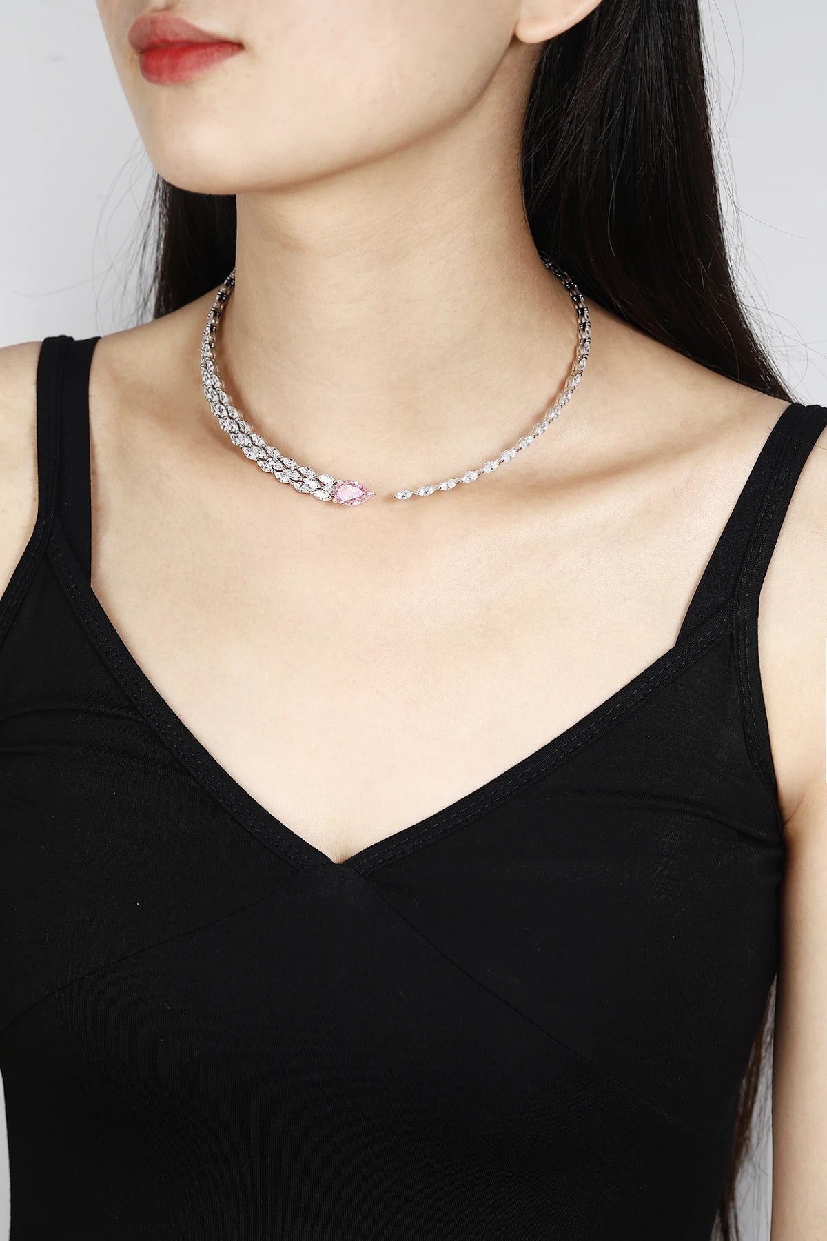 Hot Sale Personalized Jewelry Irregular Iced Out Bling Bling Big Pink Cz Diamond Tennis Chain Necklace