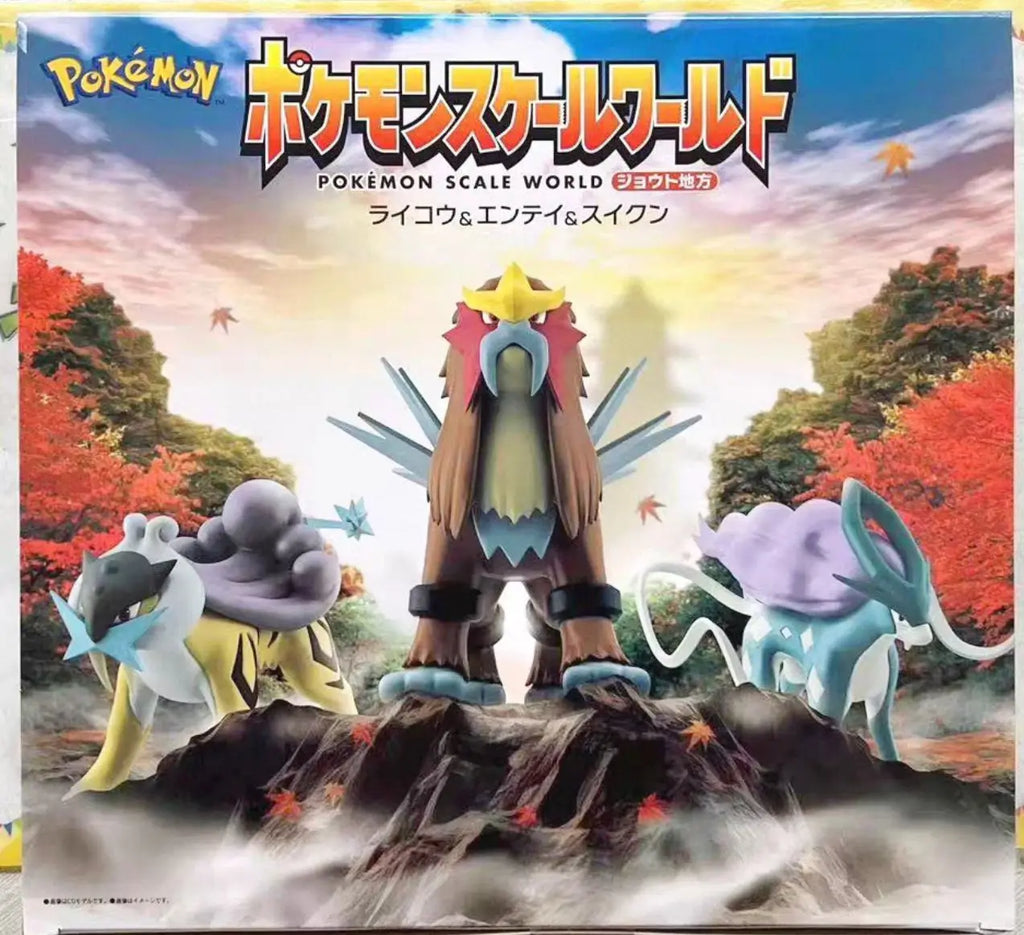 In Stock Bandai Original Box SCALE WORLD POKEMON RAIKOU ENTEI SUICUNE Anime Figure Model Kit Finished Toy Gift for Kids