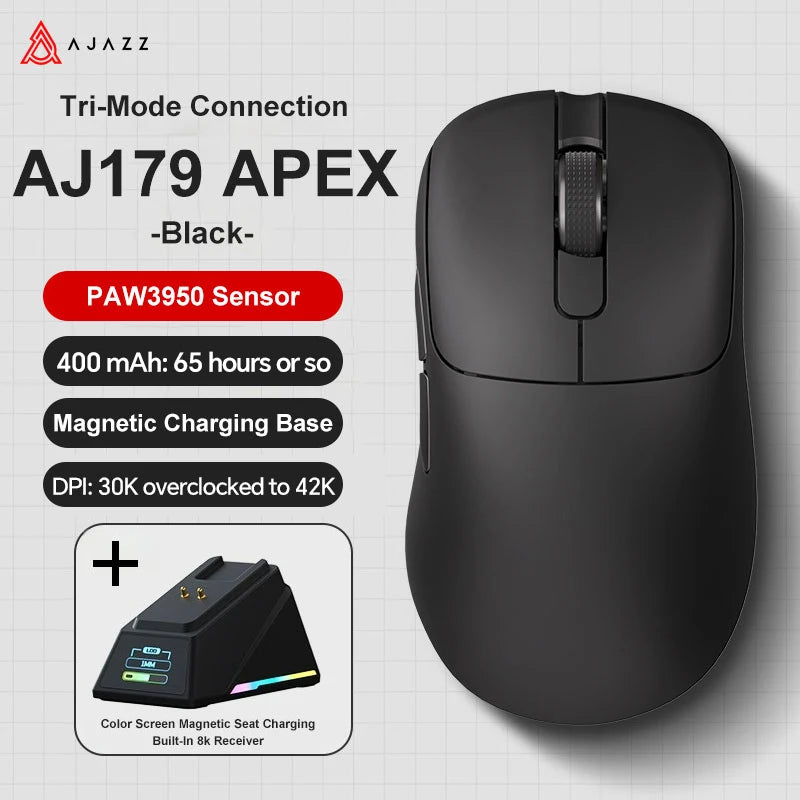 Ajazz AJ179 Apex PAW3950 Wireless Gaming Mouse with RGB Charging Dock, Computer Macro Mouse Gamer,Lightweight Ergonomic PC Mice