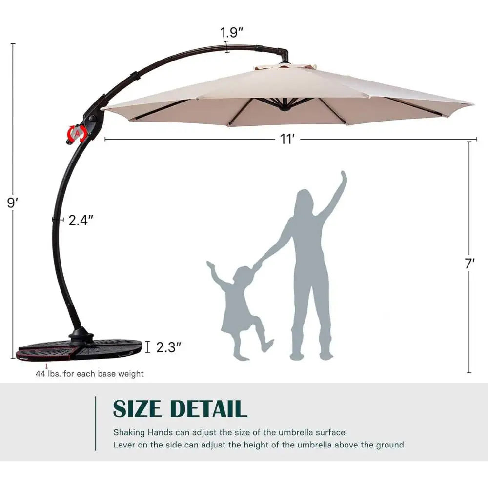11FT Round Patio Umbrella ,Heavy Duty, Offset, 360° Rotation Aluminum Cantilever Offset Umbrella without Base for Garden Porch