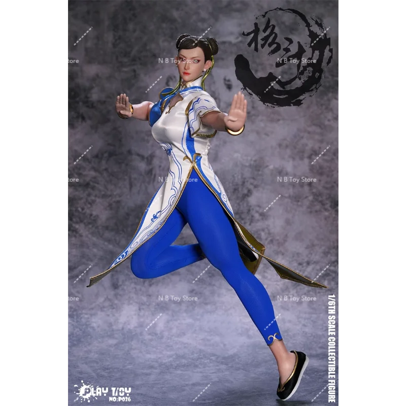 In Stock PLAY TOY P026 1/6 Chun-Li Movable Eyes Action Figure 12-inch Female Soldier Blue Cheongsam Figure Toy Collection Gift
