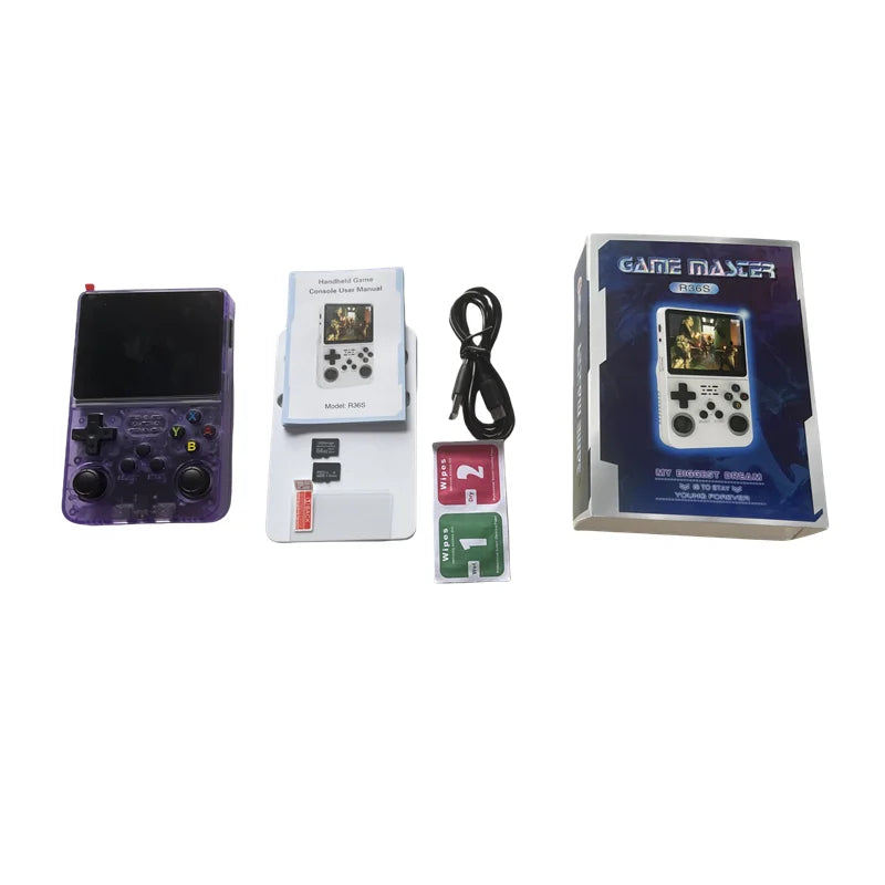 Console R36s 128gb Retro Handheld Video Game Console 3.5inch for Kids Gift with Protective Case and r36s Screen Protecter