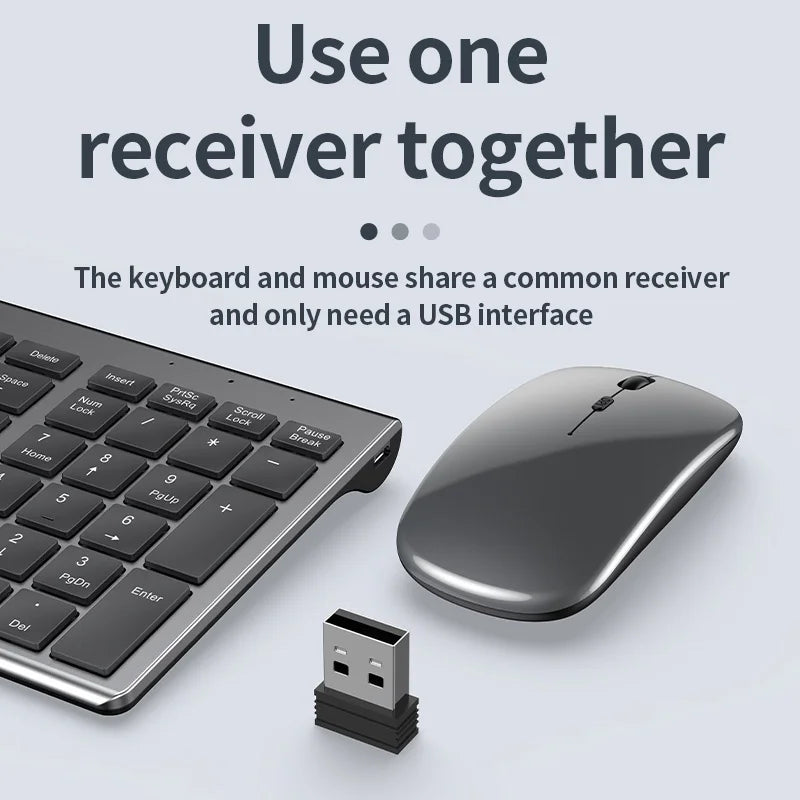 Jomaa Slim Wiederaufladbares Bluetooth-Tastatur- und Maus-Set für Laptop-Computer 2,4G USB Kabellose Tastatur- und Maus-Kombination