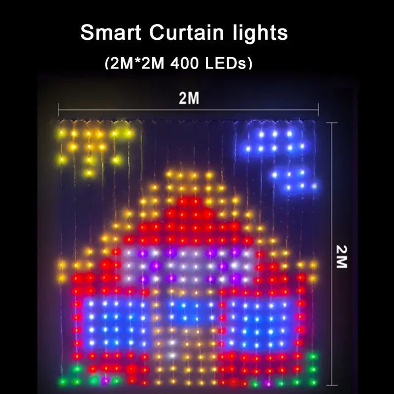LED Decoration RGB curtain Smart Lights App Controlled String Fairy Lights DIY Pattern and Text Programmable Music Sync Reote