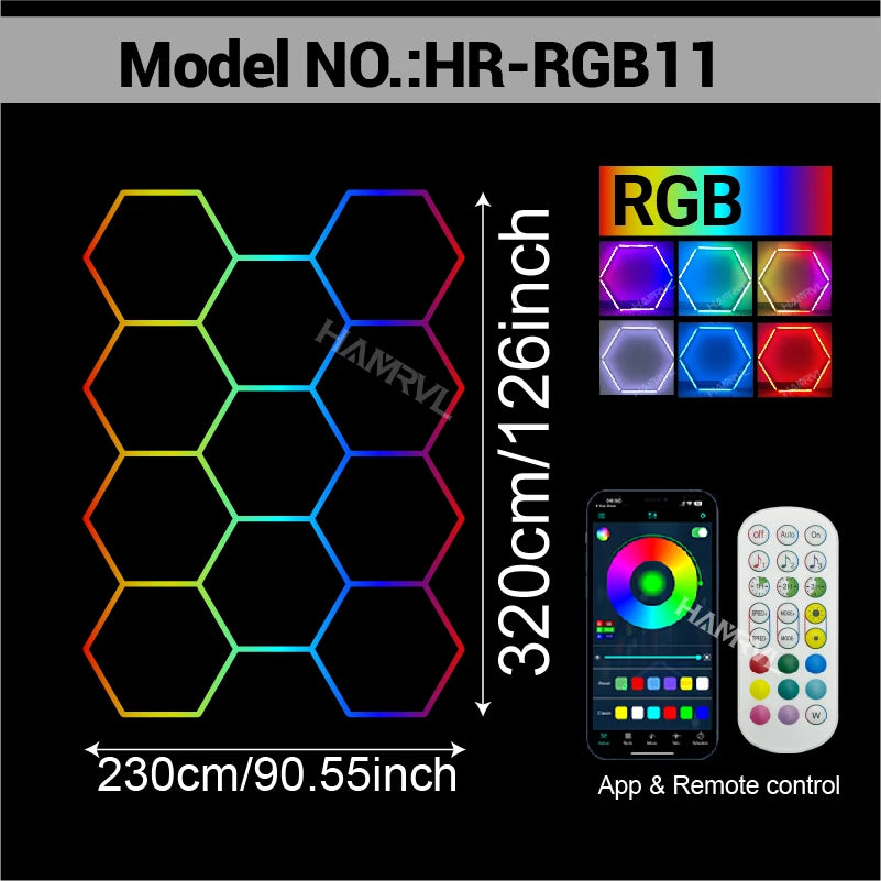 RGB Hexagon LED Lighting Colorful Change Dimming Deco Light for Car Garage Gym Party Club Stage Gaming Sound pickup Wall Ceiling