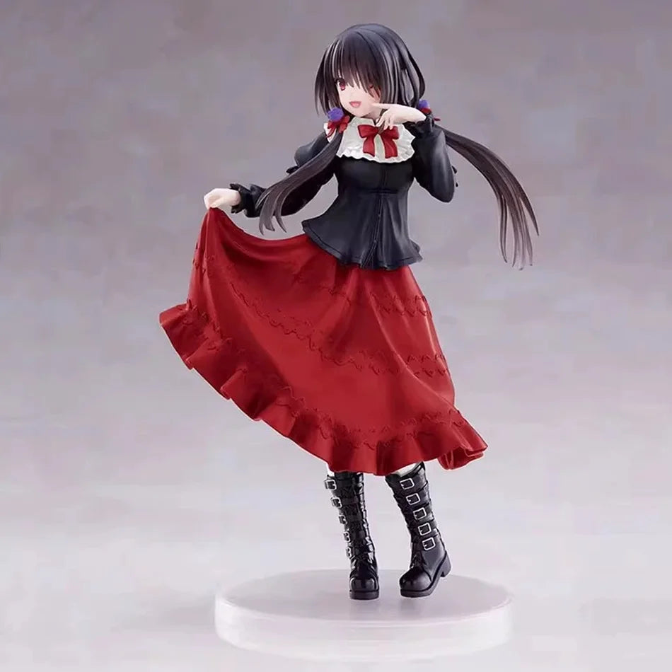 19CM DATE A LIVE Tokisaki Kurumi Anime Figure Cute Girl Model Toy PVC Red Dress Dress Up Standing Model Car Model Ornaments Gift