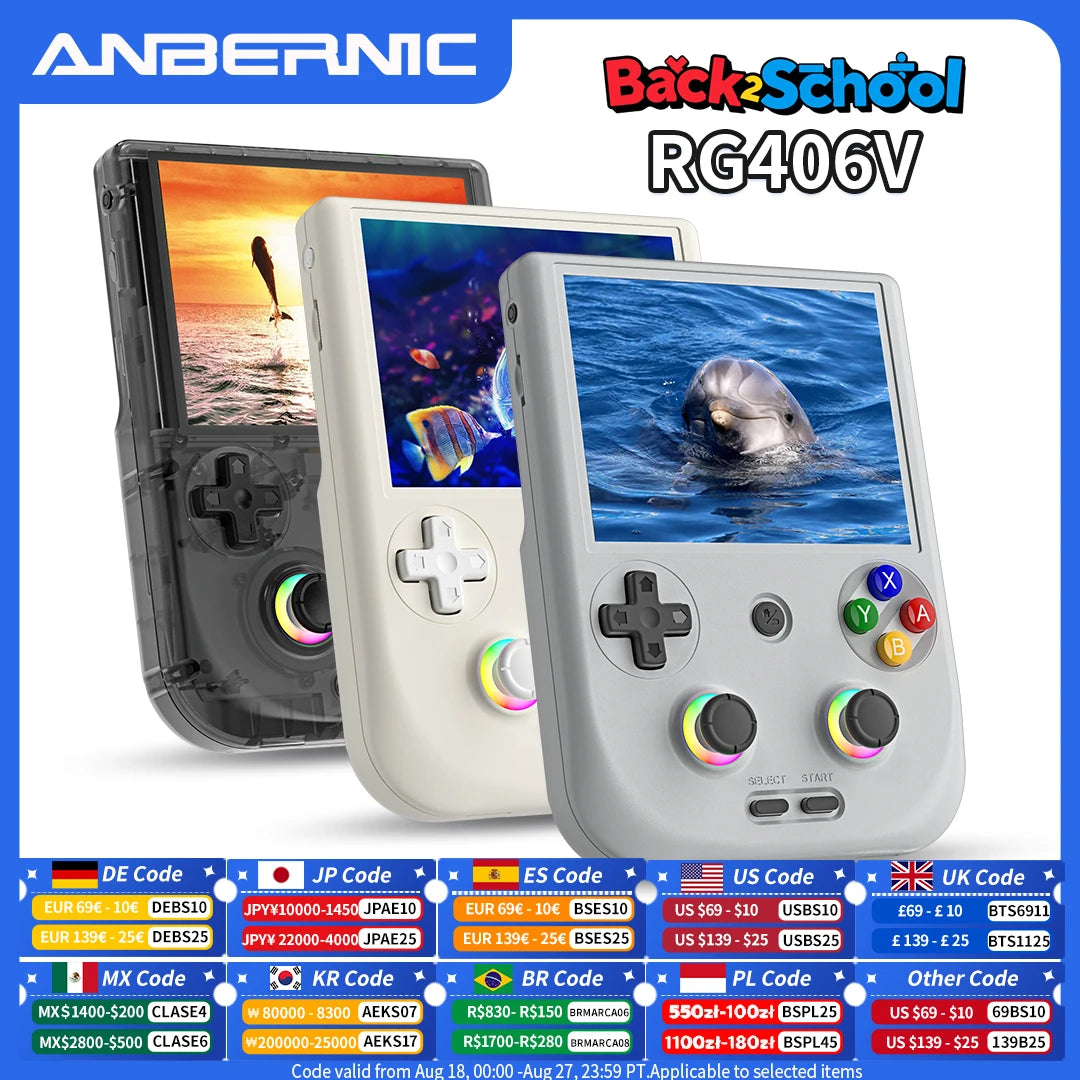 ANBERNIC RG 406V Handheld Game Console 4" IPS Multi-touch Screen Android13 RG406V Retro Video Games Support 1080p DP FOTA Update