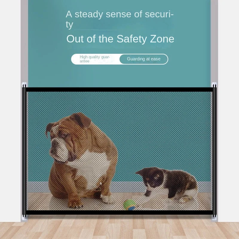 Adjustable No Drill Pet Gate - Anti-Cat Barrier with Mesh Panel Indoor Safety Fence for Dogs Cats Staircase & Doorway Protection