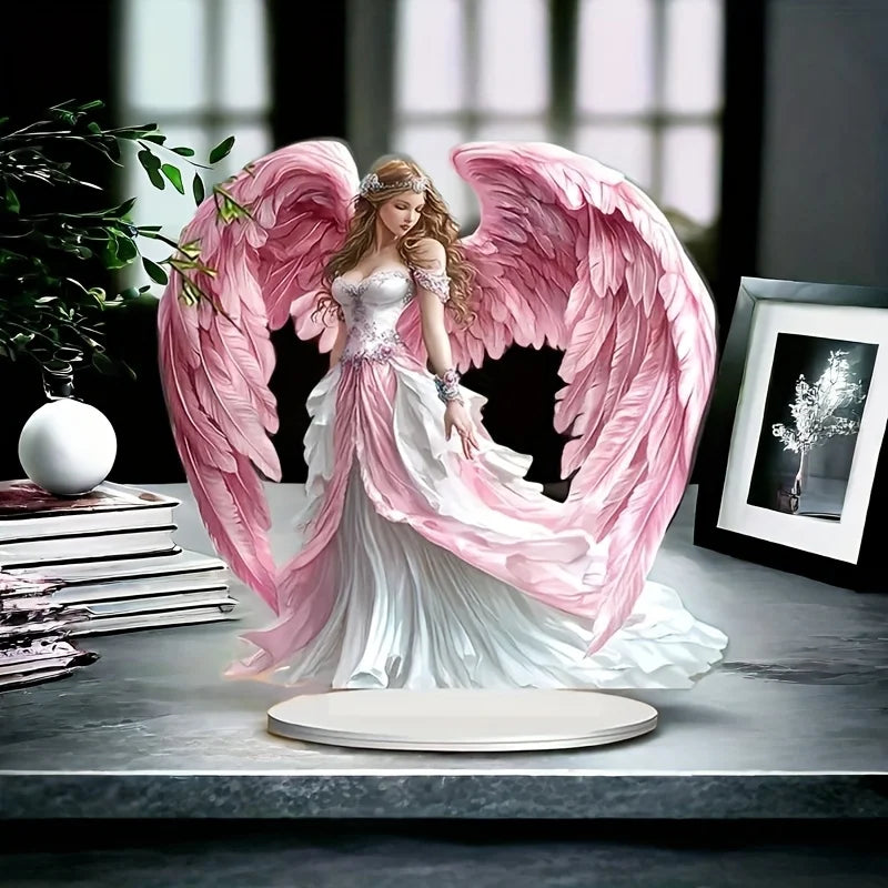 2D плоска бохемска акрилна статуетка на ангелски крила/пазител с основа/многофункционална декорация за настолни компютри