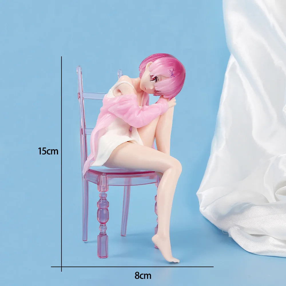 New15cm Anime beautiful girl Figure Pajamas Sitting cross legged on a chair PVC Collection Model