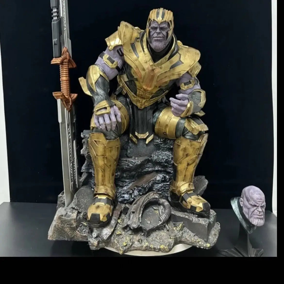 Marvel Thanos Sitting Resin Action Figure Large Size with Replacement Head Carving Statues Collectible Gift Toy for Boys
