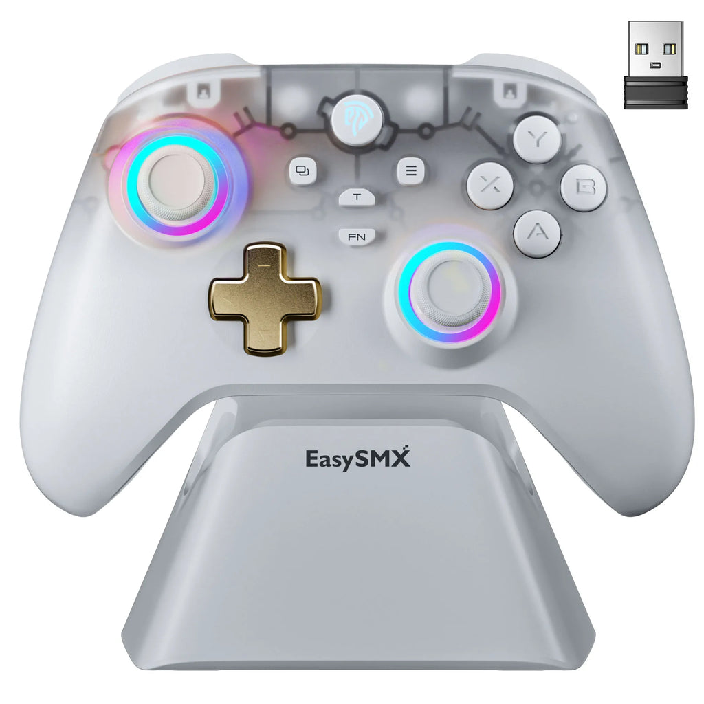 Easy SMX D05 Wireless Gaming Controller Gamepad for PC/Switch/TV/Phone with Charging Dock RGB Hall Effect Joysticks Triggers