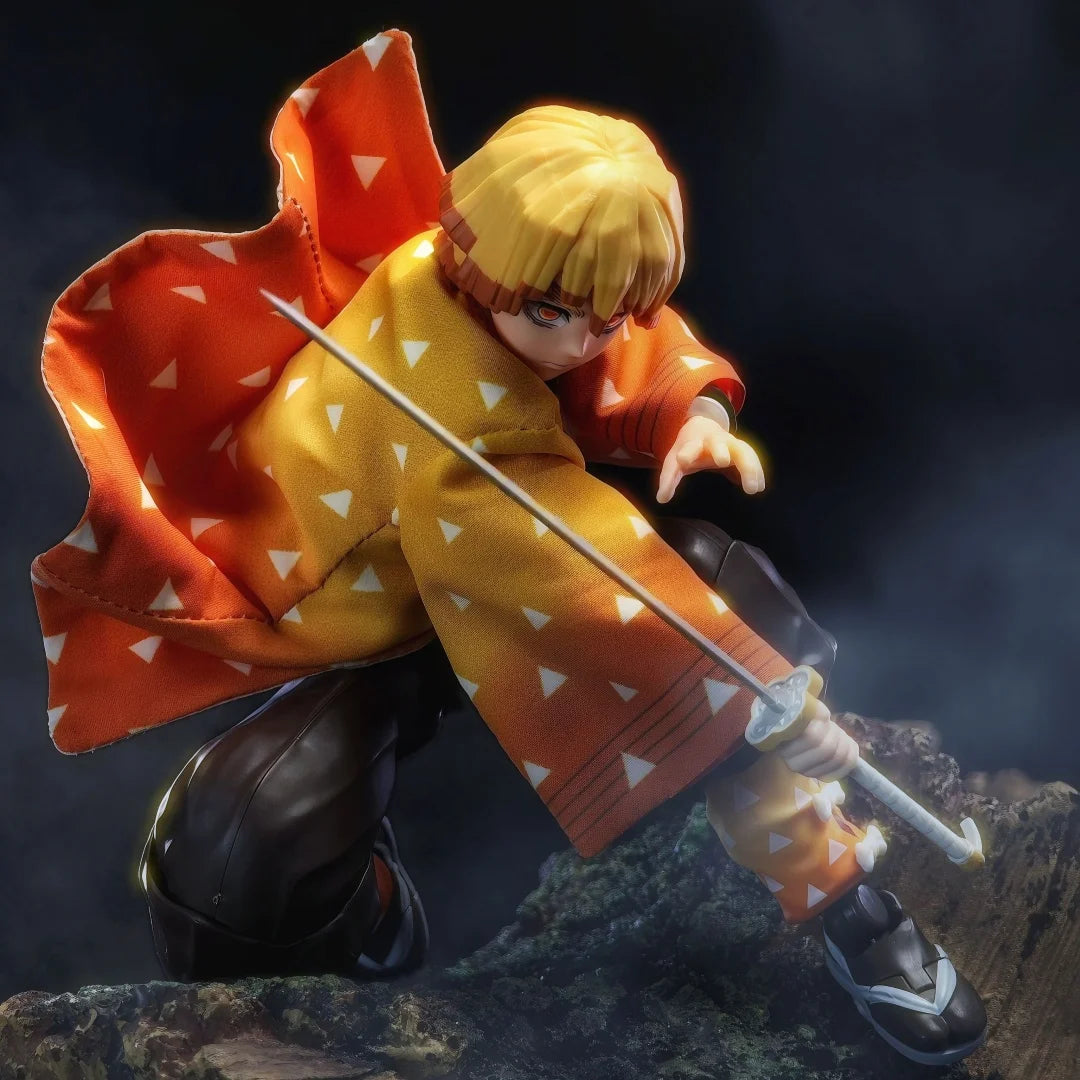 Demon Slayer Shf Anime Handmade Agatsuma Zenitsu Cloak kimono and feather weaving Built In Iron Wire Is Suitable for 1/12 Toy