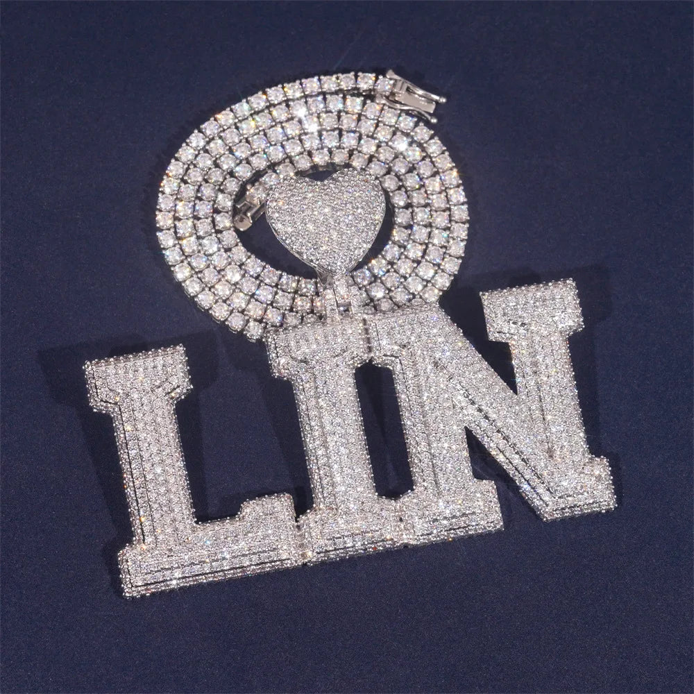 Customized Solid Single letters Love Bail Pendant Zircon Iced Out For Men Women Necklaces Hip Hop Jewelry Copper Free Shipping