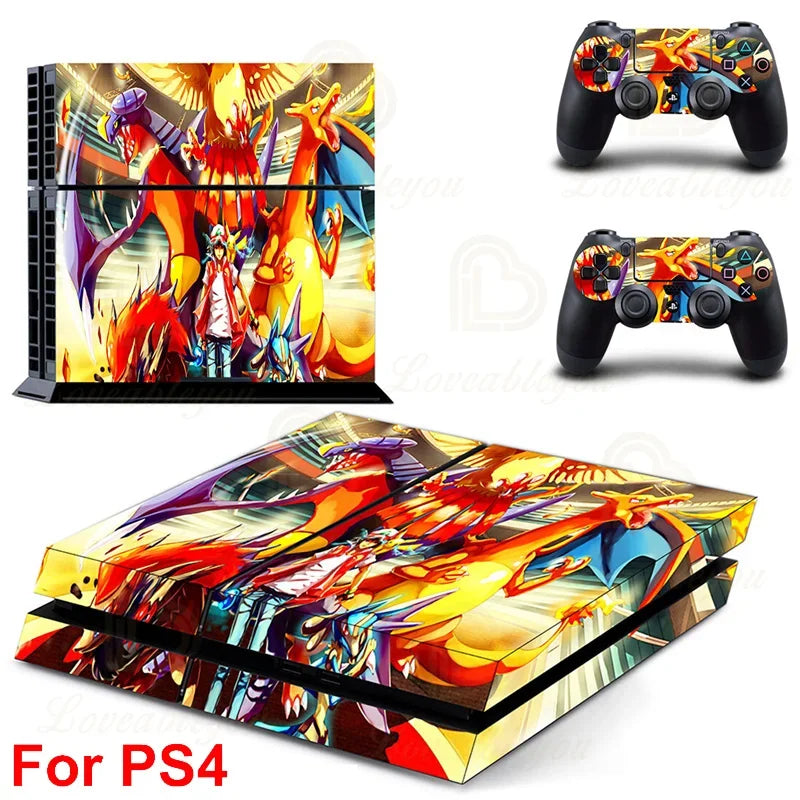 Gengar Stickers for SONY PS4 Pro Slim Console Pikachu Mew Full Body Skin Decals for PlayStation 4 Controller Gamepad
