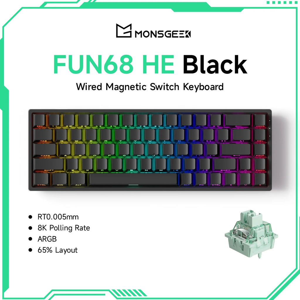 Akko MonsGeek FUN68 HE Magnetische Tastatur 65 % Rapid Trigger 0,005 mm 8000 Hz ARGB USB/Wireless Gaming Custom-Tastatur für Gamer