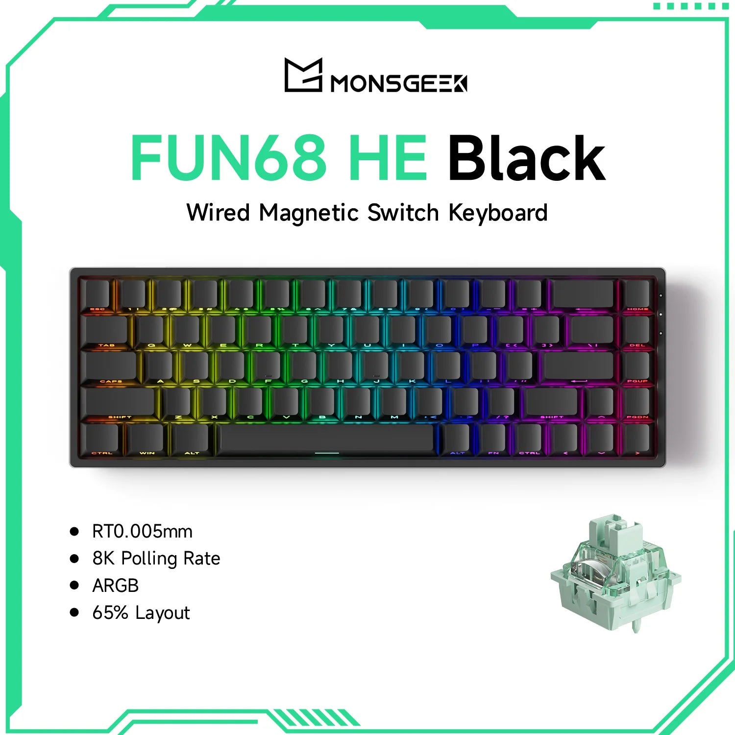 Akko MonsGeek FUN68 HE Magnetische Tastatur 65 % Rapid Trigger 0,005 mm 8000 Hz ARGB USB/Wireless Gaming Custom-Tastatur für Gamer