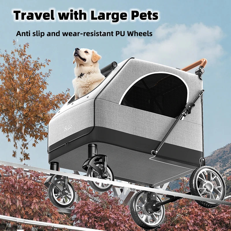 BELLO Large Pet Strollers Cart Dog Stroller Cart Folding Large Space Bearing 55KG Outgoing Pet Dog trolley