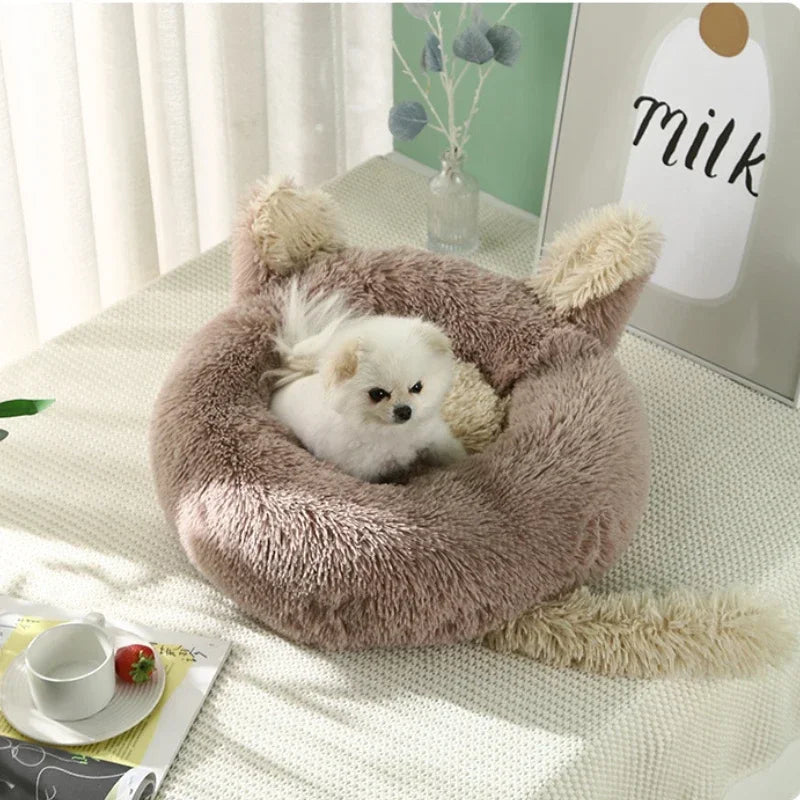 Cartoon Cat Bed Pet Nest Super Soft Warm Round Pet for Bed Semi Enclosed Dog and Cat House 2 in 1 Sleeping Bag Cat Princess Bed