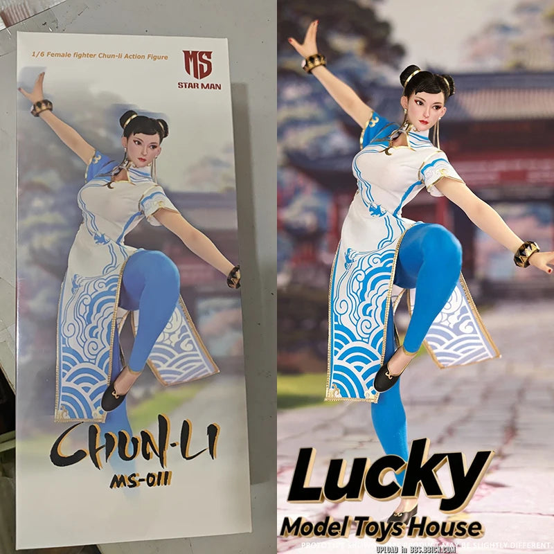 STAR MAN MS-011 1/6 Chun Li Cloth Action Figure Blue White Cloud Print Cheongsam Design 12" Female Fighter Soldier Model Gifts