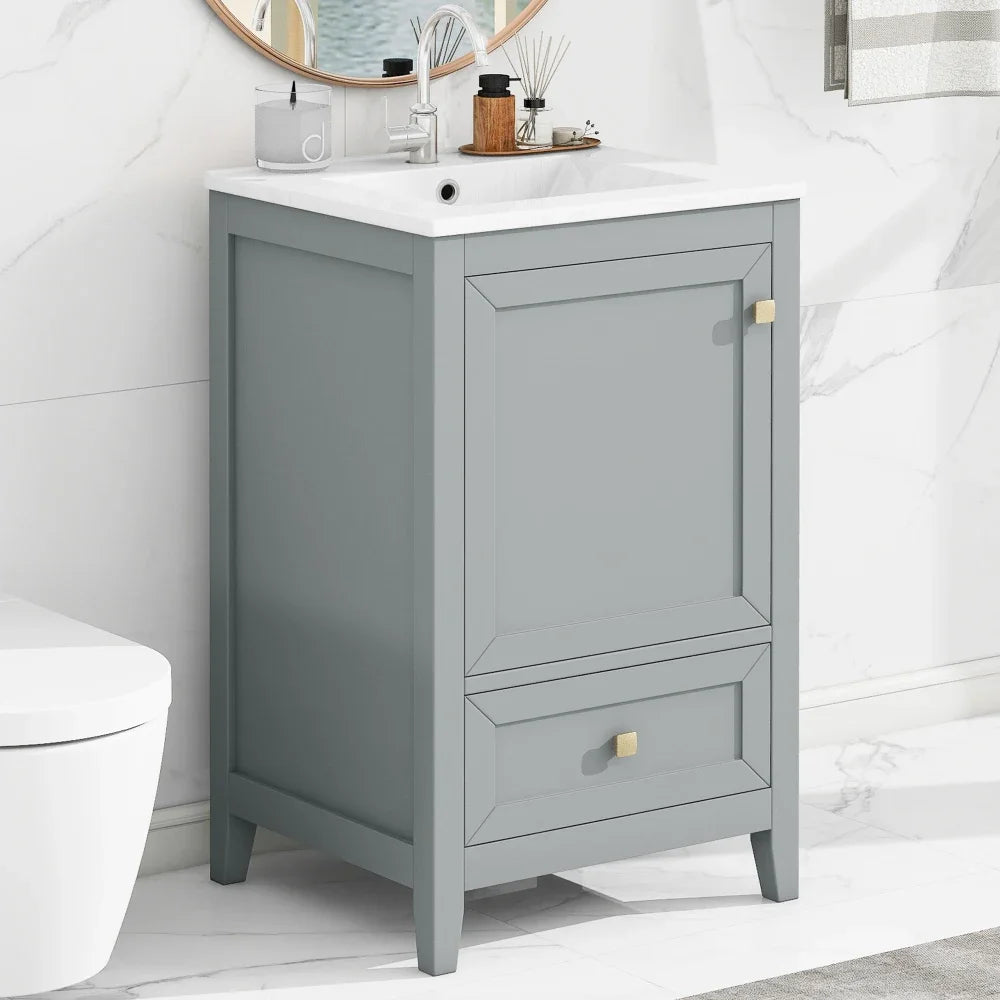 20" Bathroom Vanity with Sink, Bathroom Cabinet with Soft Closing Door, Storage Rack and A Drawer, Grey